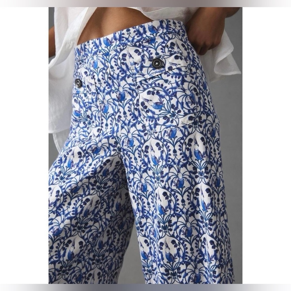 Maeve by anthropologie Blue and White Women's Pants. Blue birds decorate them.